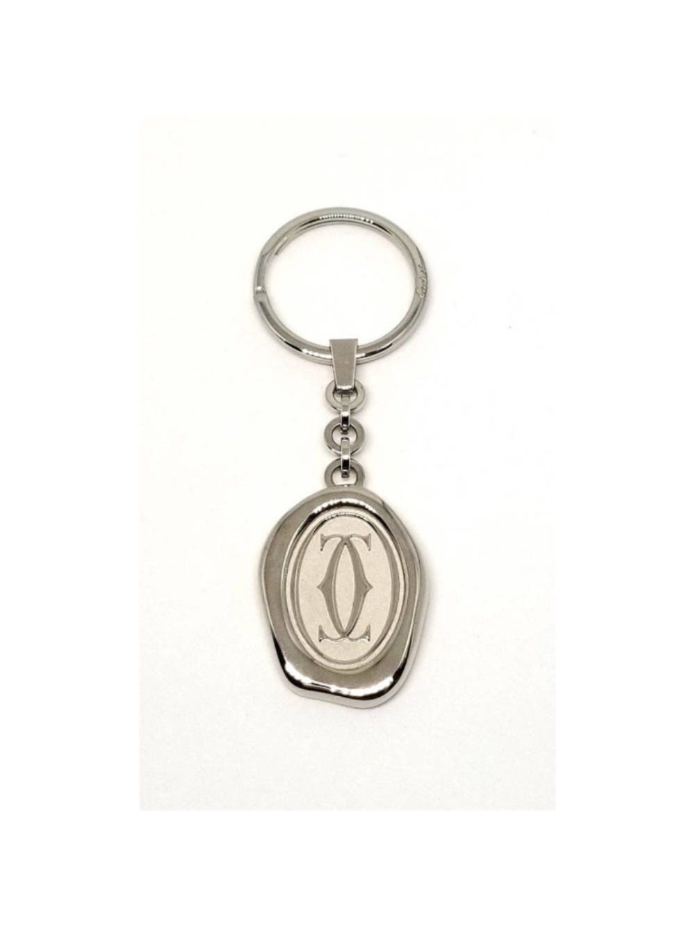 Cartier Motif Key Ring Logo Plate Keychain Silver
